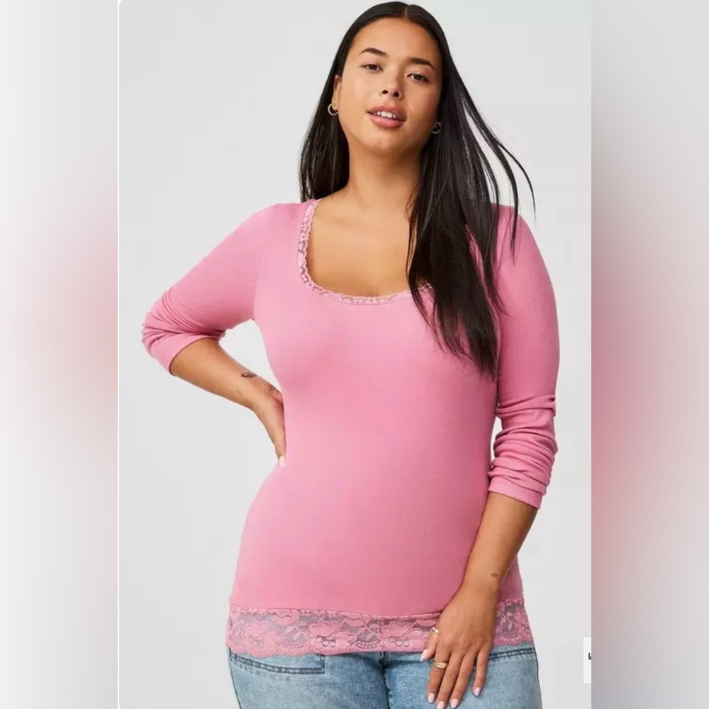 Torrid Cotton Rib Scoop Neck Lace Trim Tee - Size 12